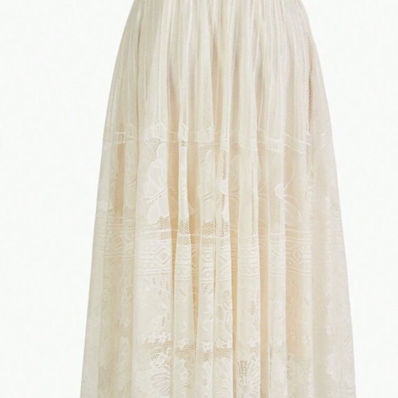 Womens PREMIUM SOLID LACE OVERLAY FLARE SKIRT Size Small - Picture 7 of 10